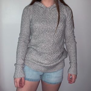 Grey Hooded Long Sleeve Sweater